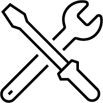 Vector line graphic of a wrench and screw driver