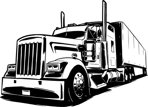 Vector line graphic of a semi tractor and van trailer